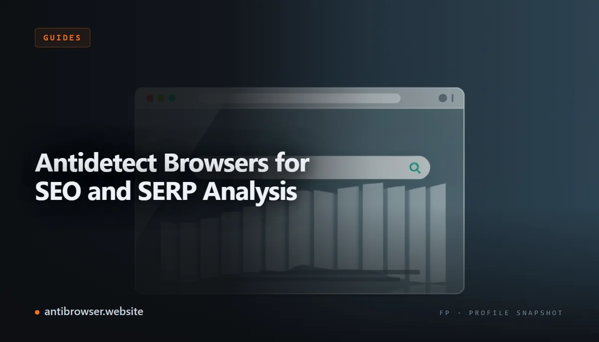 Split screen comparing a personalized Google SERP on the left and a clean, unfiltered SERP on the right, with an antidetect browser interface in the center panel