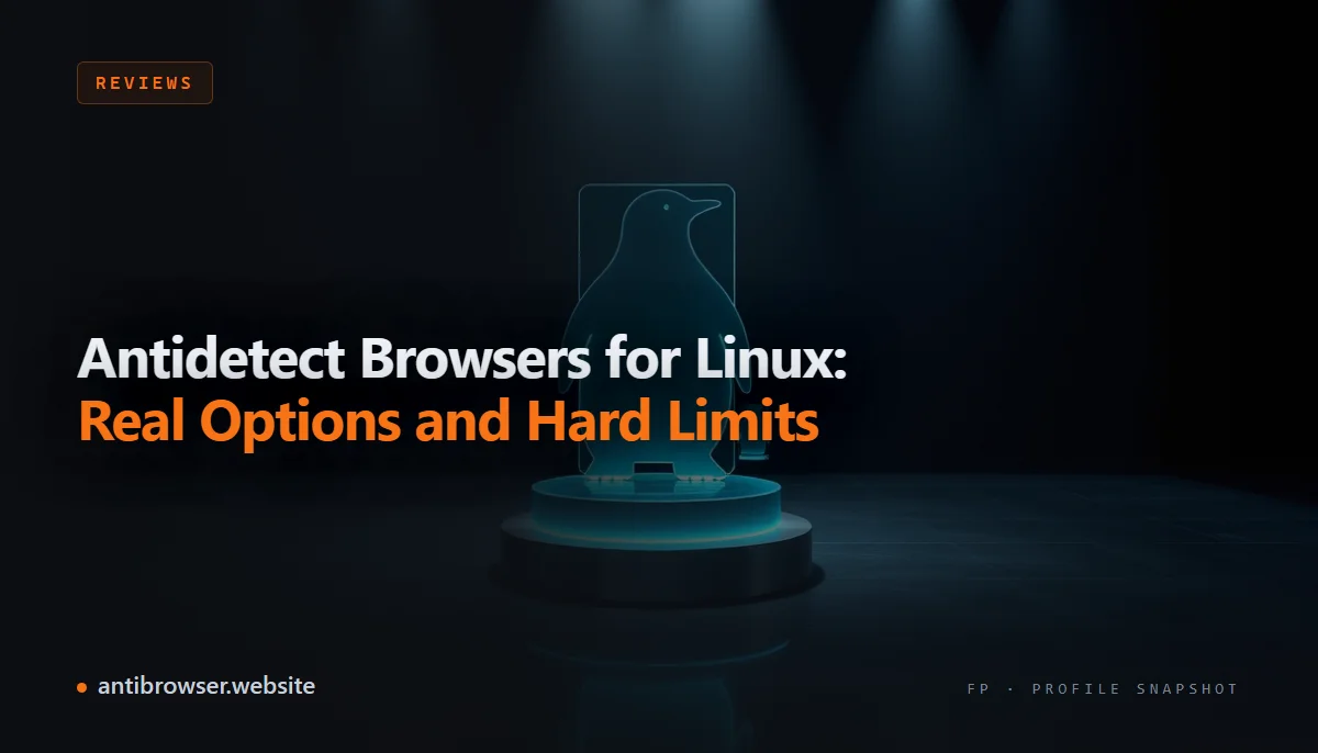 Multiple isolated browser profiles running in an antidetect browser on a Linux desktop with Ubuntu taskbar visible in the background