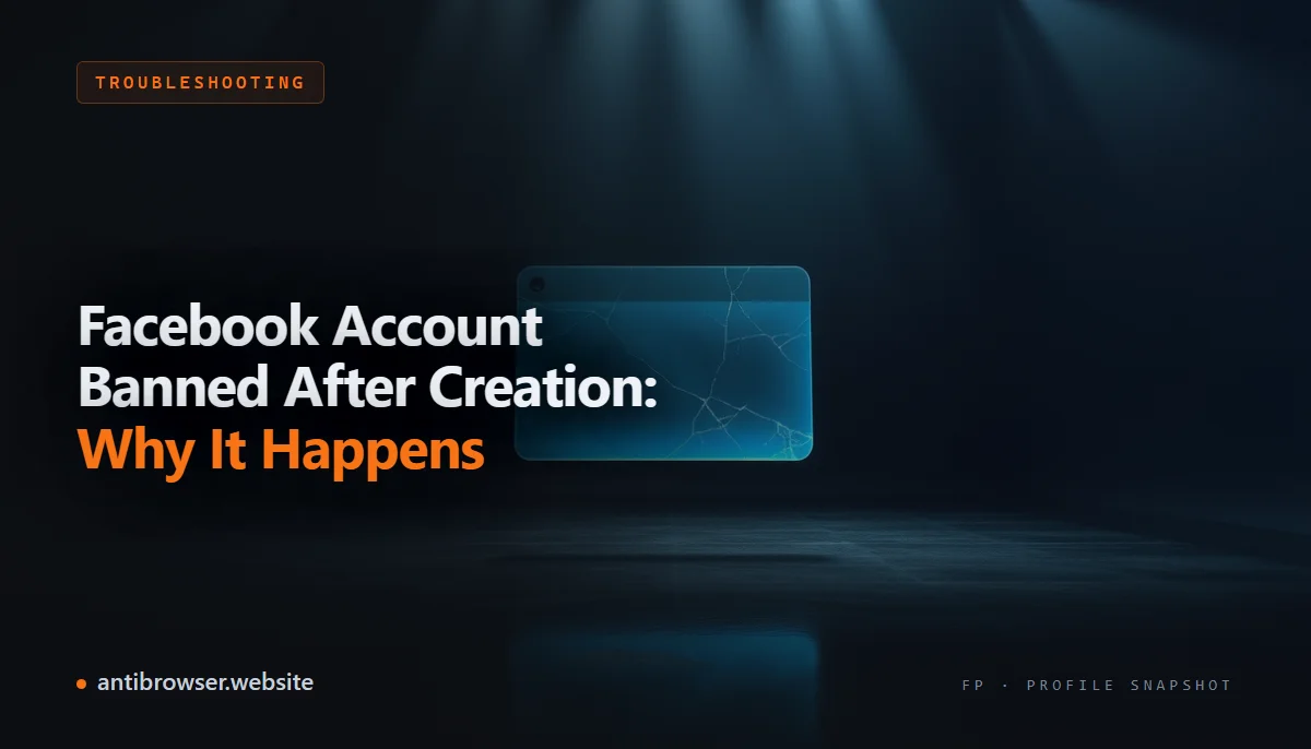 A new Facebook account registration screen with a 'Your account has been disabled' error overlay appearing seconds after signup
