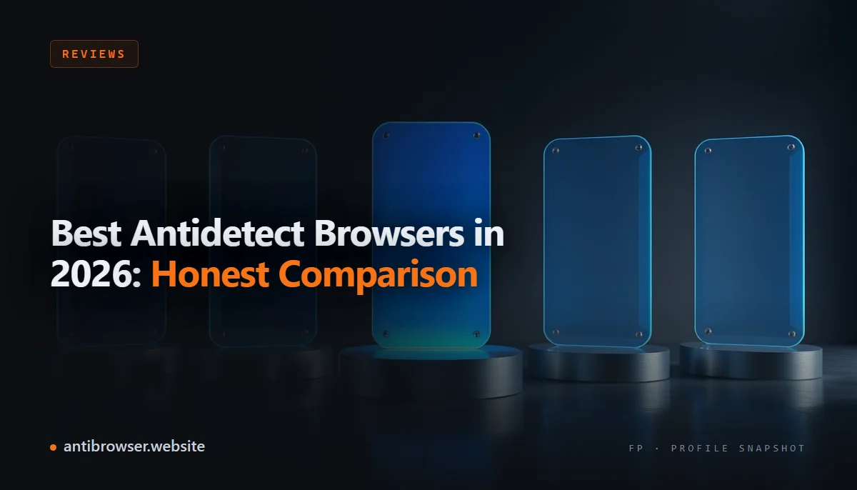 Dashboard interfaces of five antidetect browsers displayed side by side for a 2026 comparison