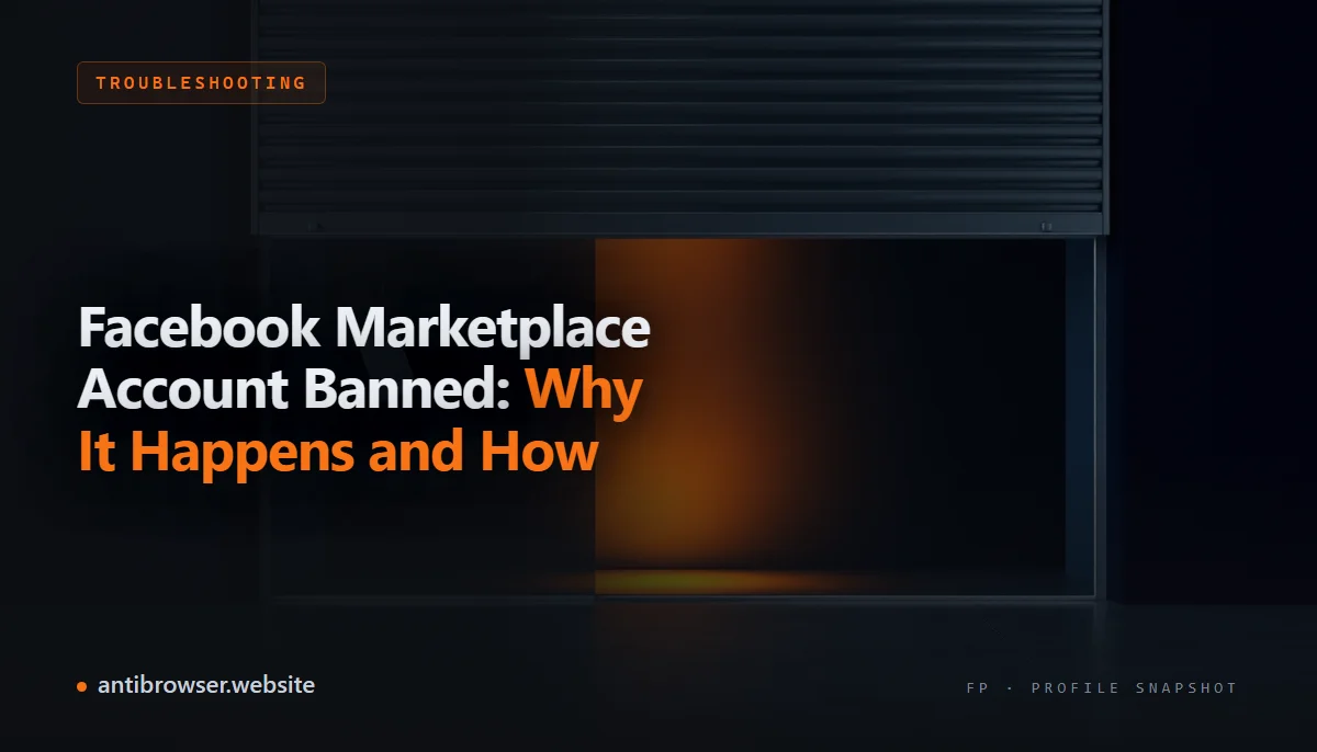 Facebook Marketplace interface on desktop showing an account restriction notice with an appeal request button highlighted