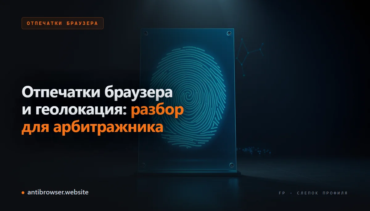 Визуализация браузерного fingerprint с параметрами геолокации, тайм-зоны и WebGL для арбитражника