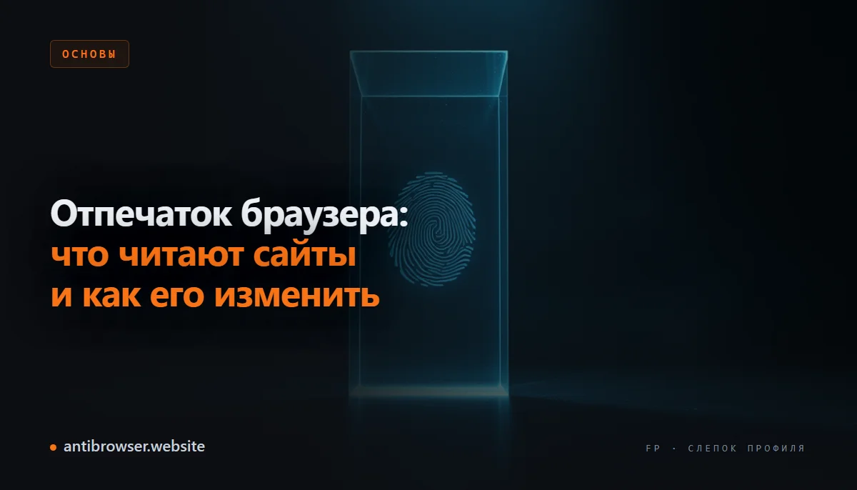 Схема сбора отпечатка браузера: User-Agent, Canvas, WebGL и другие параметры объединяются в уникальный цифровой идентификатор пользователя