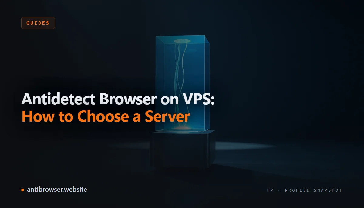 Remote desktop window with separate antidetect browser profiles running on a virtual private server