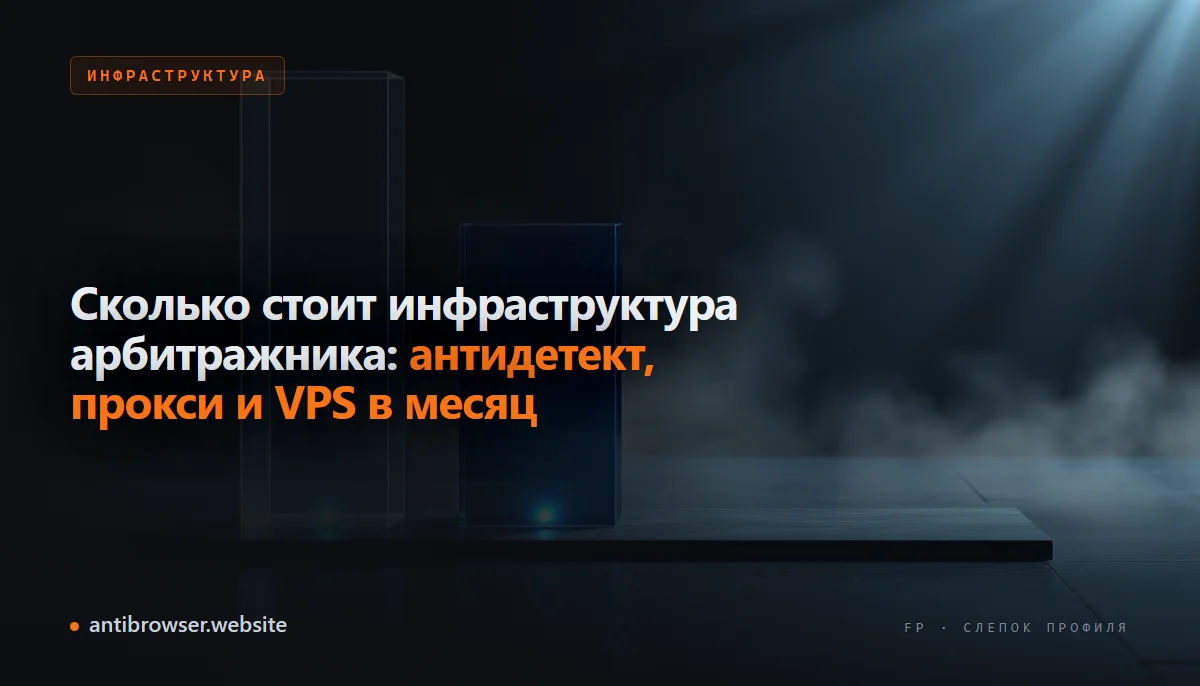 Три компонента инфраструктуры арбитражника: антидетект-браузер, прокси и VPS, сложенные в единый бюджет