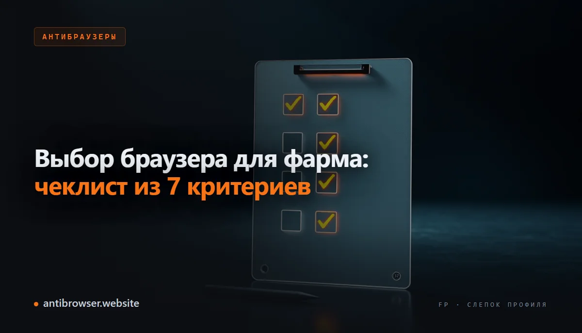 Чеклист выбора антидетект-браузера: семь критериев — движок, прокси, хранение, команда, платформы, цена, итоговая проверка