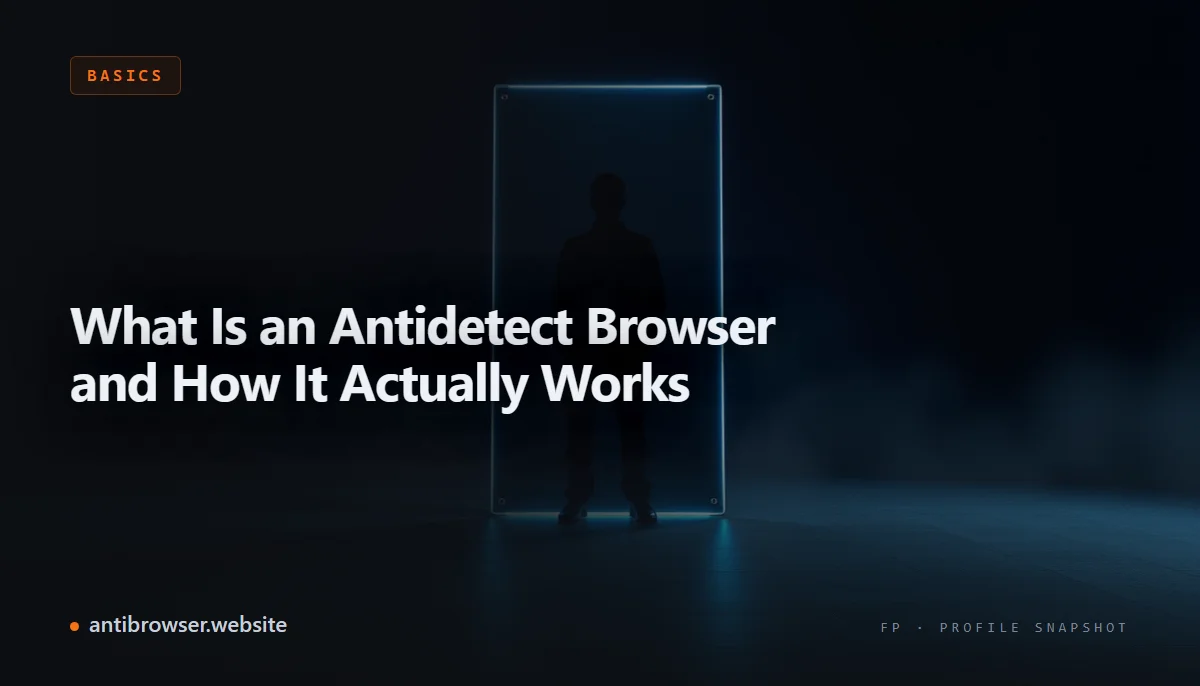 Multiple isolated browser profiles in an antidetect browser, each with its own fingerprint and proxy, displayed as separate identity cards on a dark interface