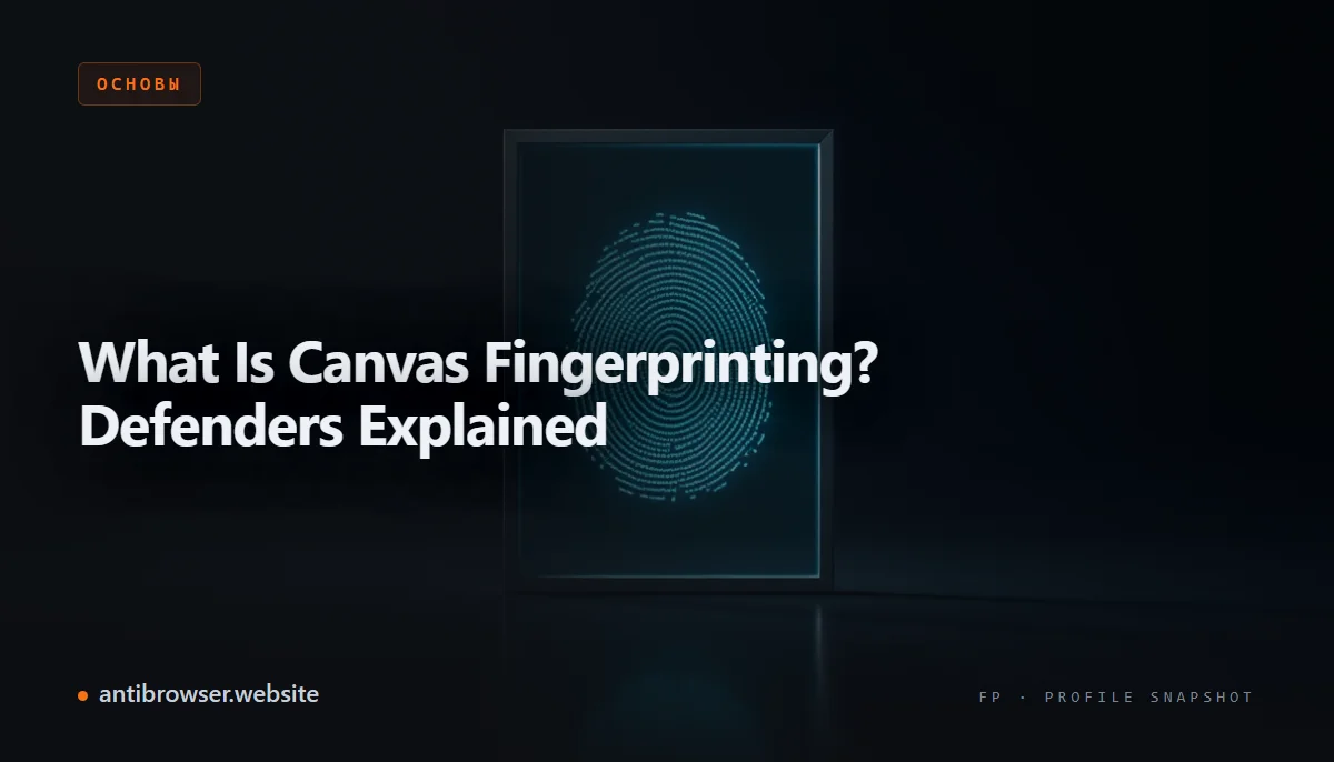 Canvas fingerprint test showing rendered pixels, browser profile settings, and protection controls in separate browser profiles