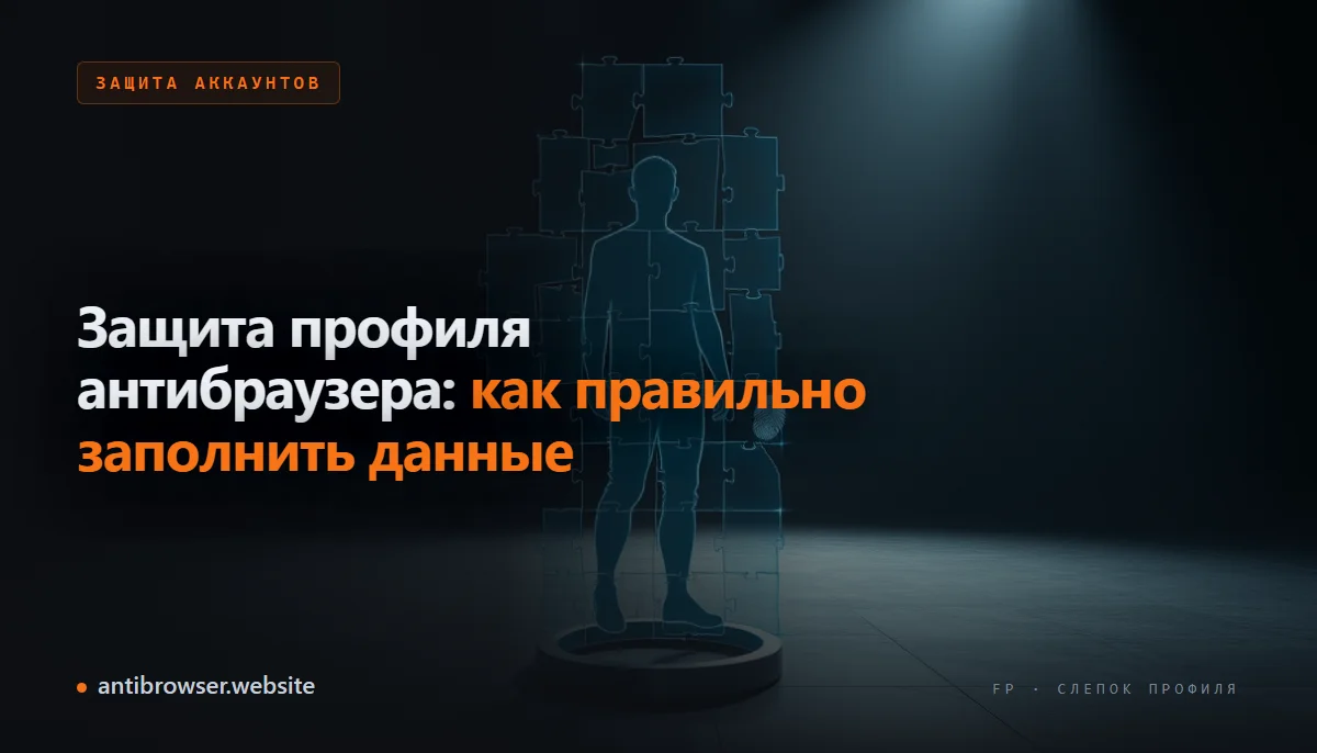 Панель создания профиля в антидетект-браузере с заполненными параметрами: User-Agent, временная зона, язык и прокси